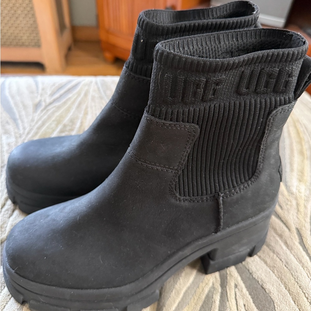 UGG Black Ribbed Ankle Boots